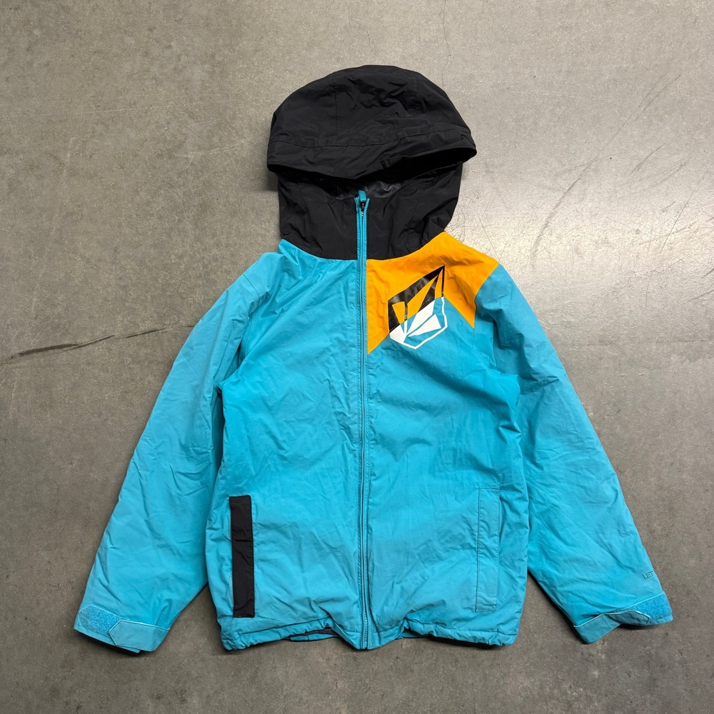 Volcom Boys XL Insulated Hooded Jacket Blue Orange Black Snowboard Ski Coat